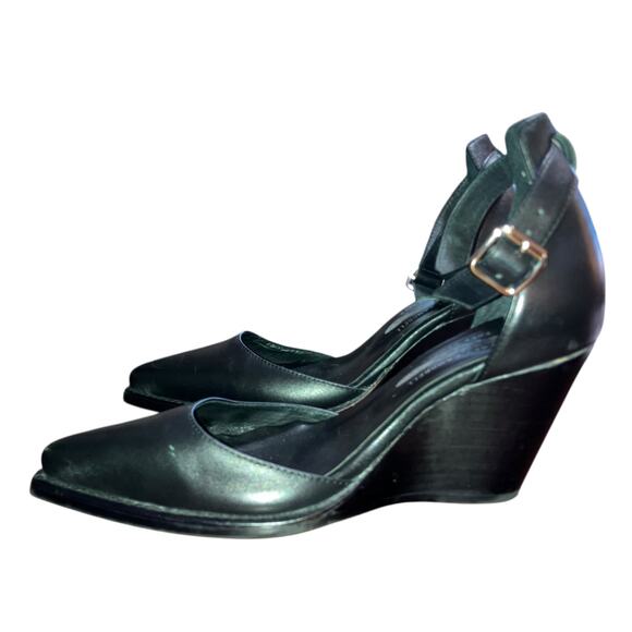 Jeffrey Campbell-Free People Black Leather Wedge Ankle-strap Heels- 7 - Picture 4 of 15